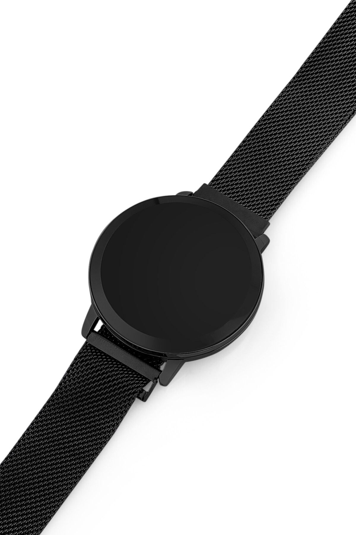 Dokunmatik Dijital Hasır Mıknatıs Siyah Kordonlu Unisex Kol Saati