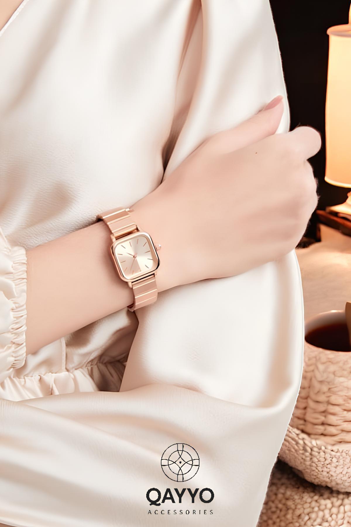 Kare Metal Kadın Kol Saati Full Renk