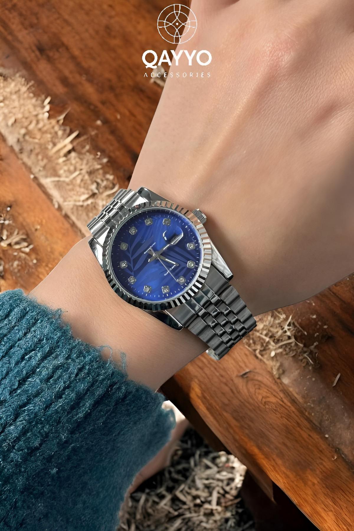 Kadın Çelik Gümüş Renk Kordon Mavi Kardan Yuvarlak Mini Lüx Kol Saati