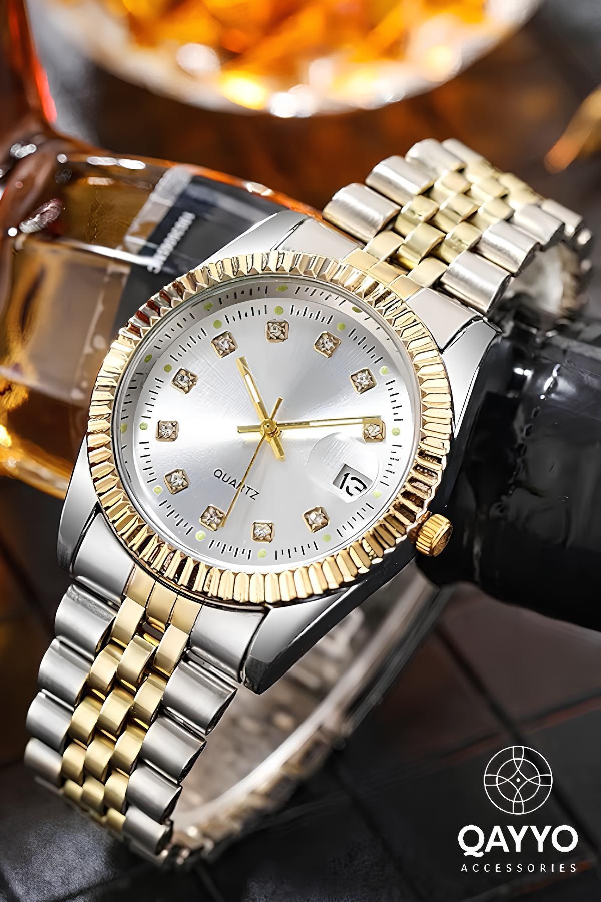 Kadın Çelik Altın Gümüş Renk Kordon Gümüş Kardan Yuvarlak Mini Lüx Kol Saati