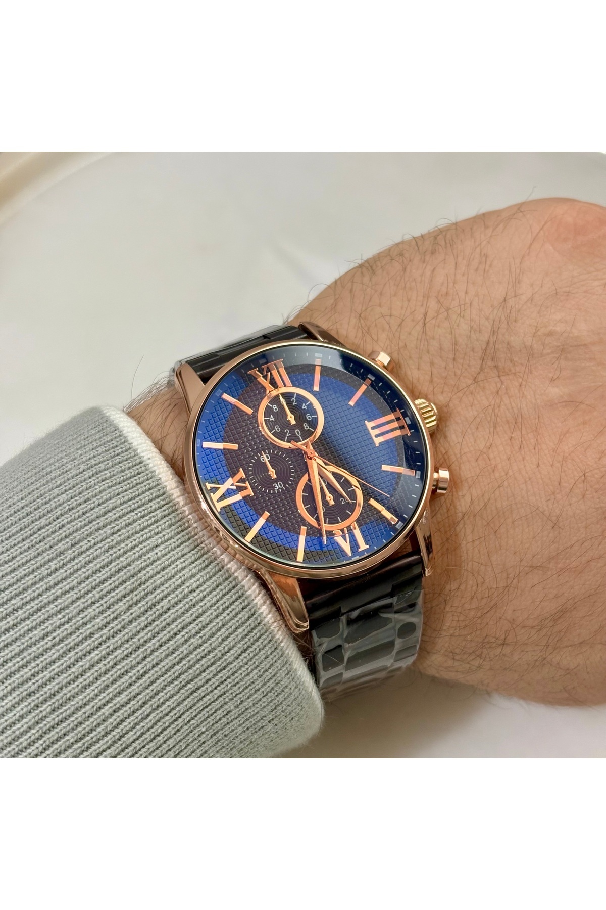 Erkek Analog Roma Rakamlı Altın Siyah Kordon Siyah Kadran Kol Saati