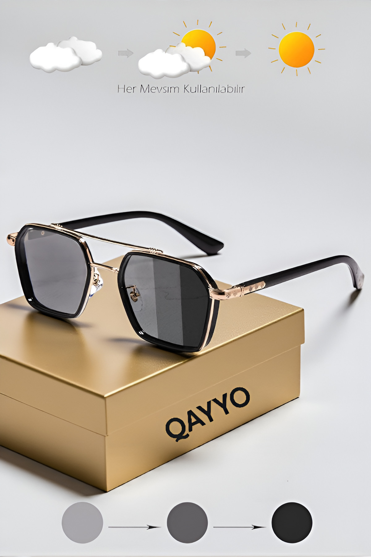 Güneş Gözlüğü Erkek Uv400 Cam Ce Belgeli Gold Siyah