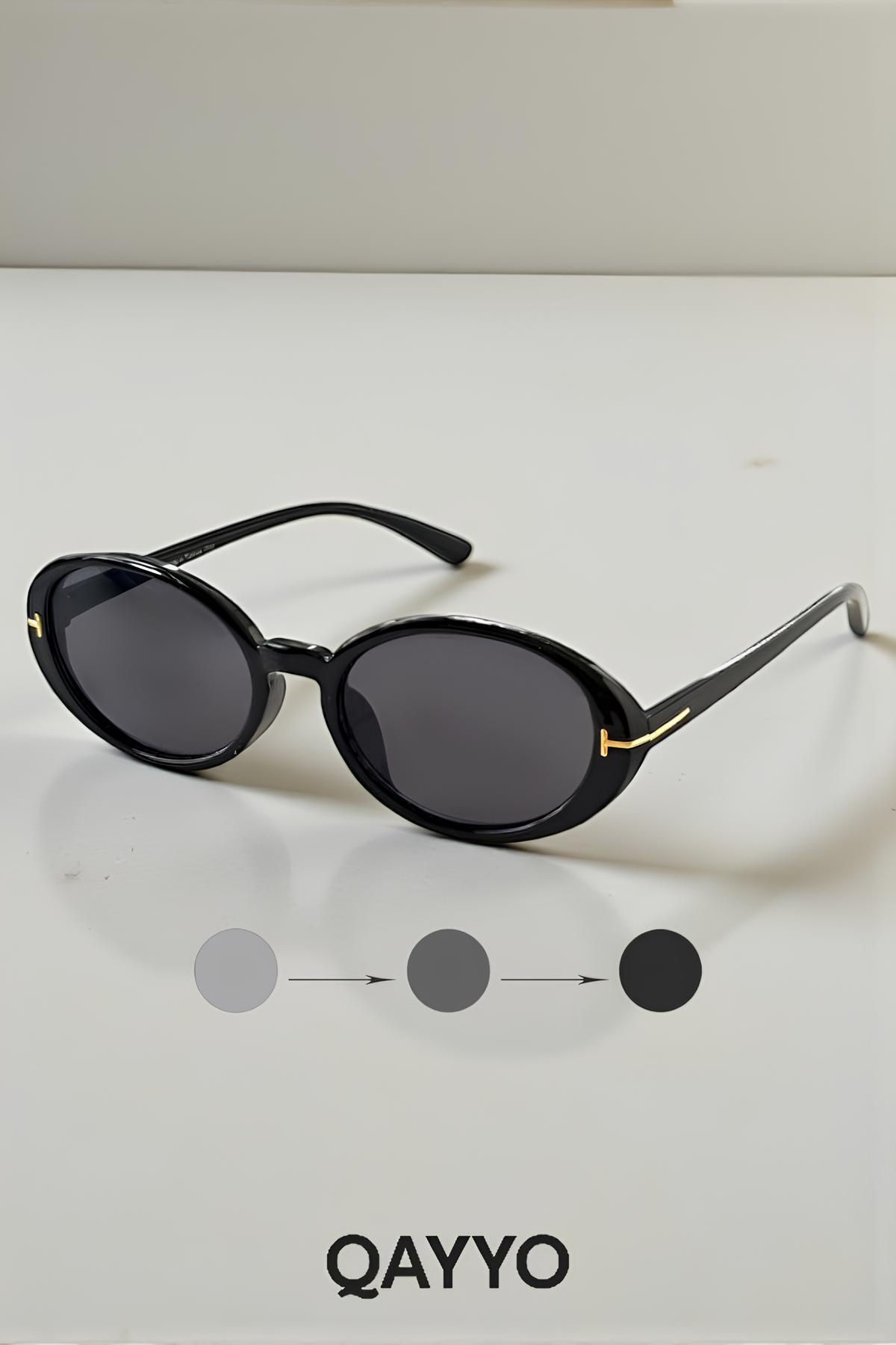 Ovelle Kadın Siyah Çerçeve Oval Güneş Gözlüğü Aksesuar Detaylı Uv400