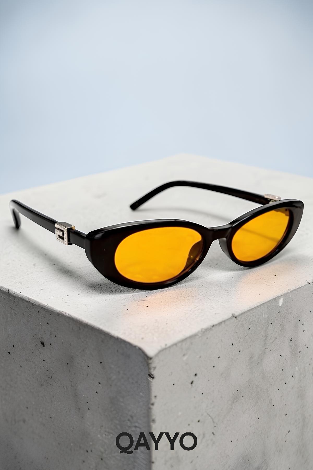 Gucc Slim Siyah Turuncu Uv400 Korumalı Ultra Hafif Kadın Güneş Gözlüğü