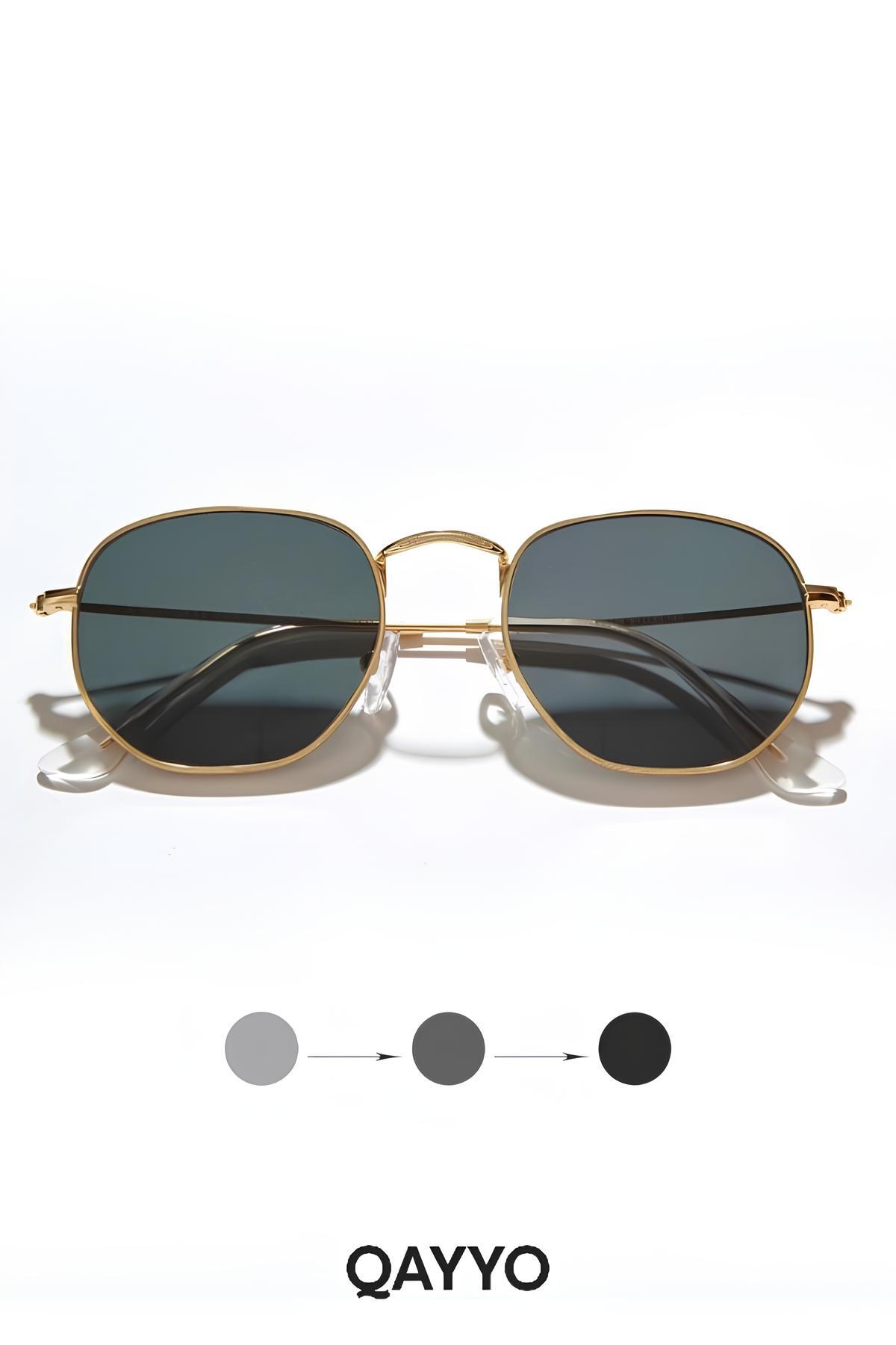 Beery Gold Siyah Metal Beşgen Uv400 Unisex Güneş Gözlüğü