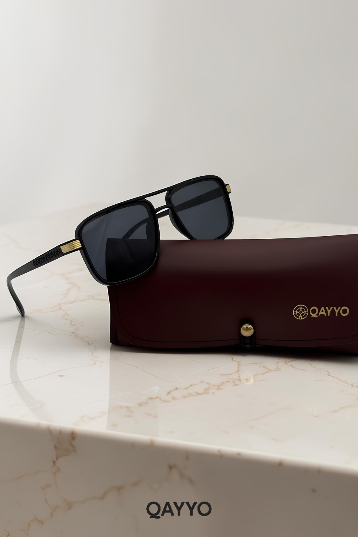 Marion Metal Kare Siyah Altın Çerceve Unisex Uv400 Güneş Gözlüğü